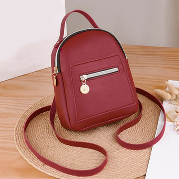 PU Leather Small Backpack For Teenage Girls Fashion Leisure Zipper Shoulder Bag Knapsack Mini Female School Backpack